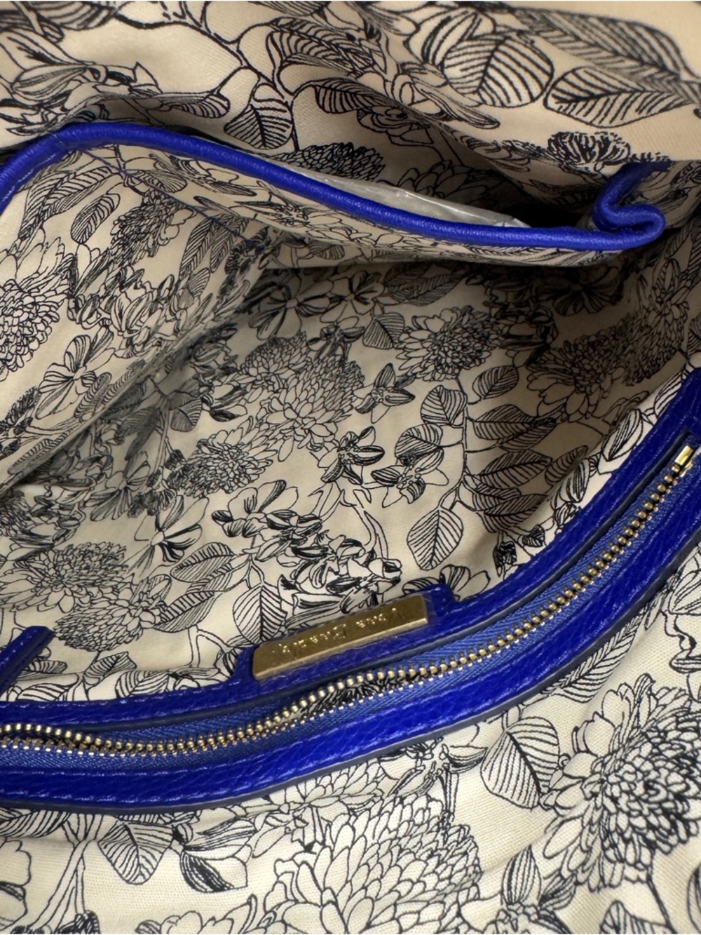 Vera Bradley Blue Leather Crossbody Bag Floral Lining - Picture 5 of 11